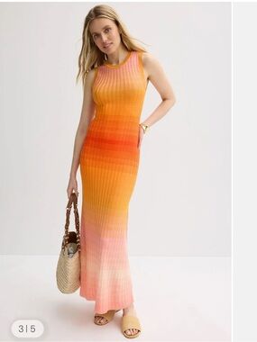 Maje Tie-Dye Knit Maxi Dress in Yellow Orange Pink Ombre size 6 medium